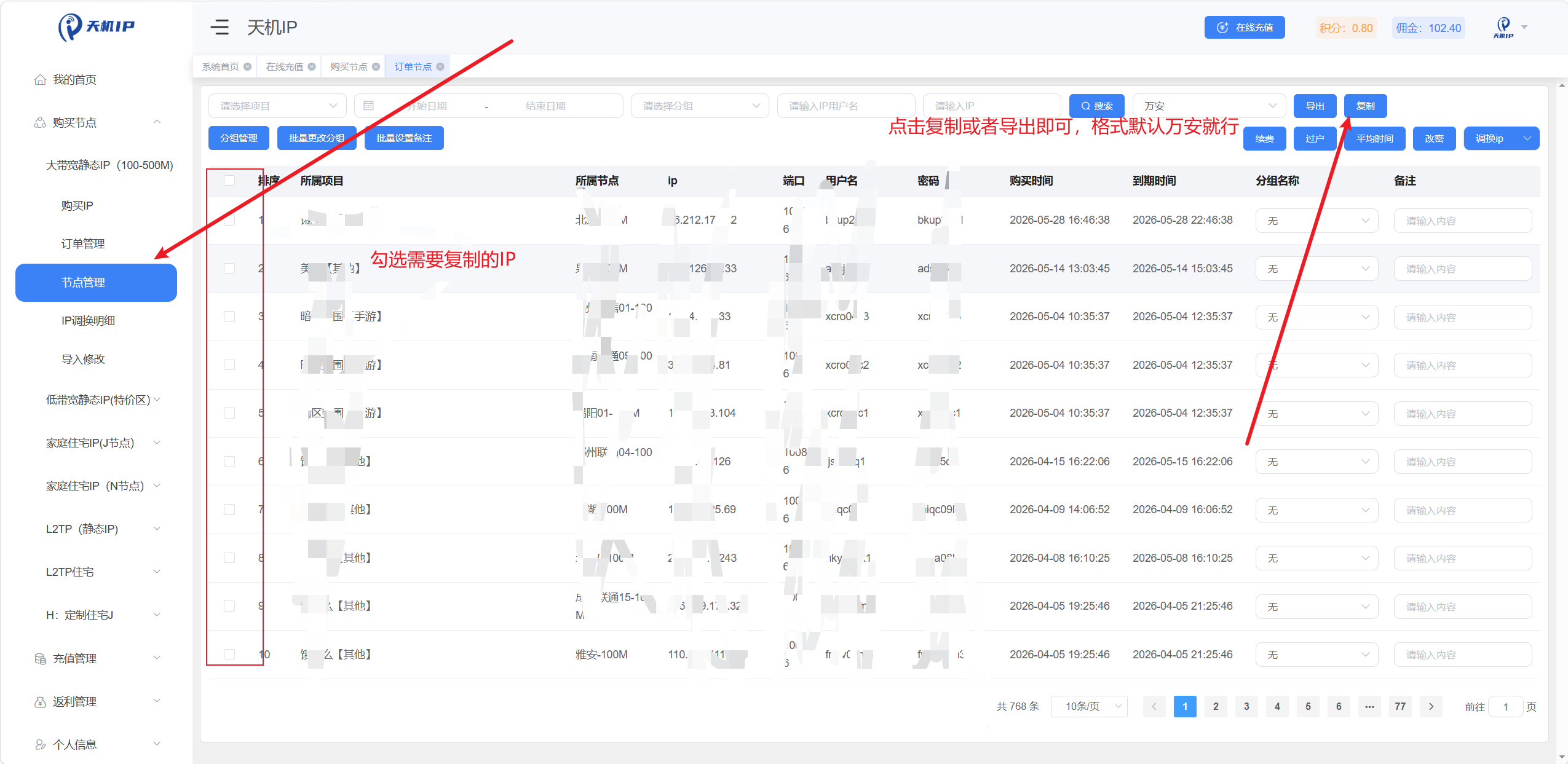 天机IP提取页面 - 获取代理IP